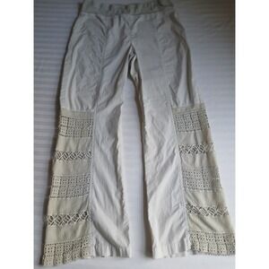 XCVI Mindset Pants Medium Crochet Lace Panel Wide Leg Bohemian Cottage Boho